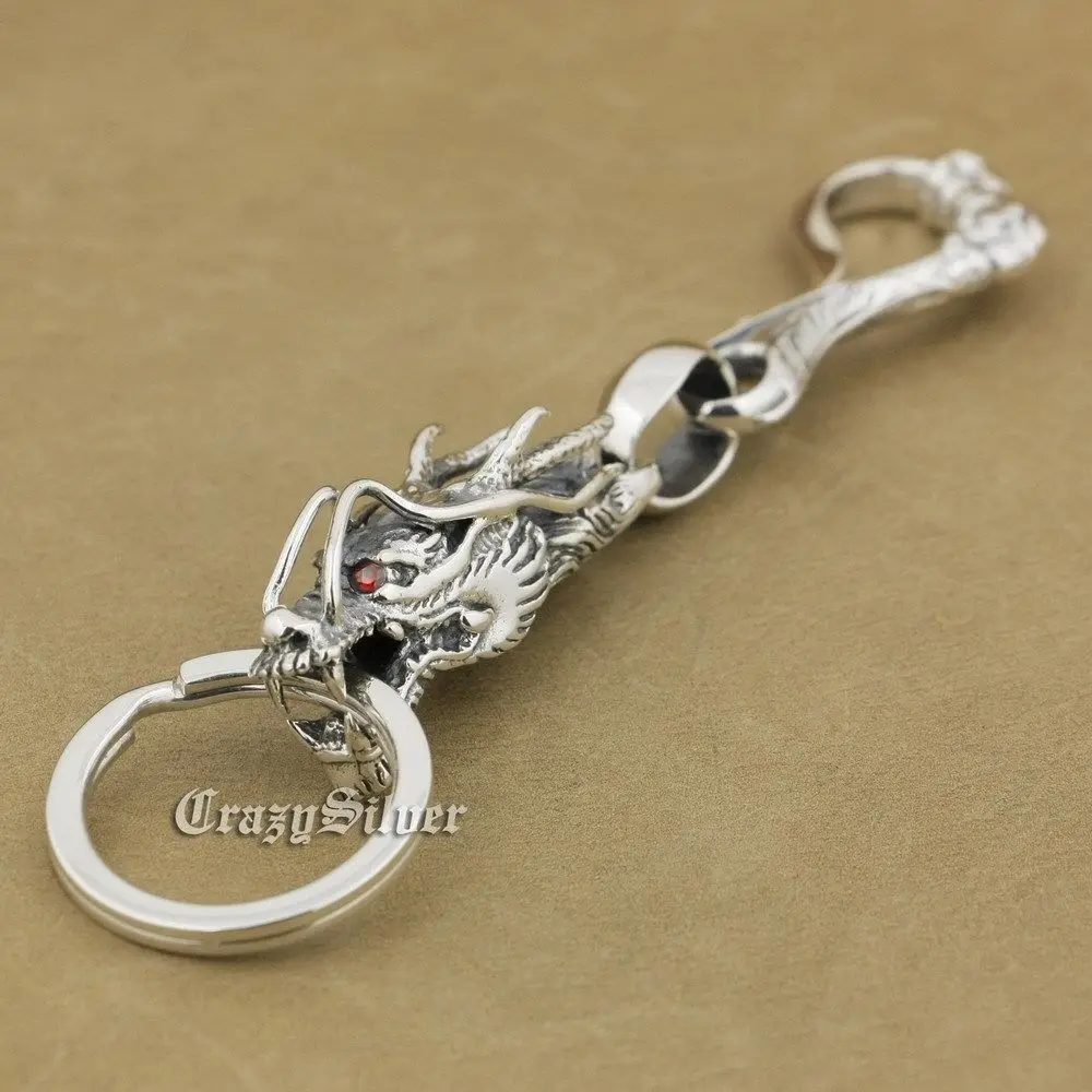 LINSION 925 Sterling Silver Dragon Claw KeyRing Hook Mens Biker Rock Punk KeyChain 8C019KC