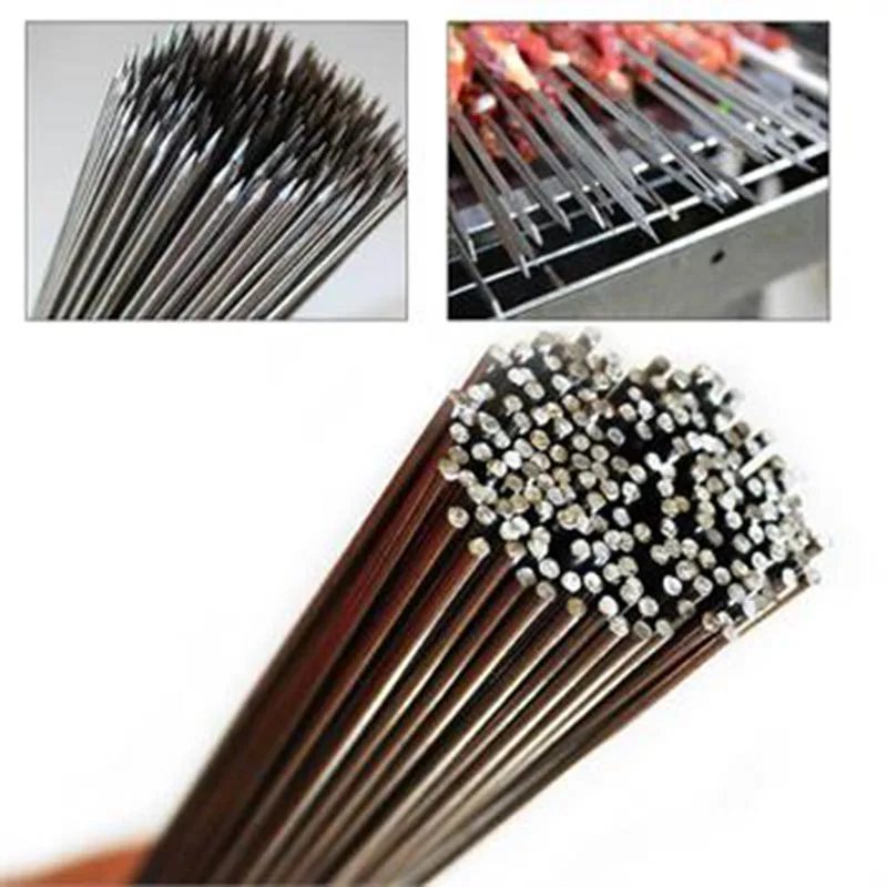 New 50pcs Stainless Steel Barbecue Sticks Skewer BBQ Meat Kebab Kabob Needle 35cm