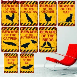 BEWARE of Cat Retro Metal Plates, Yard, Zoo, Kitchen Signs, Turtle, Bird Wall Art Decor, Bat, Wolf Vintage Tin Painting