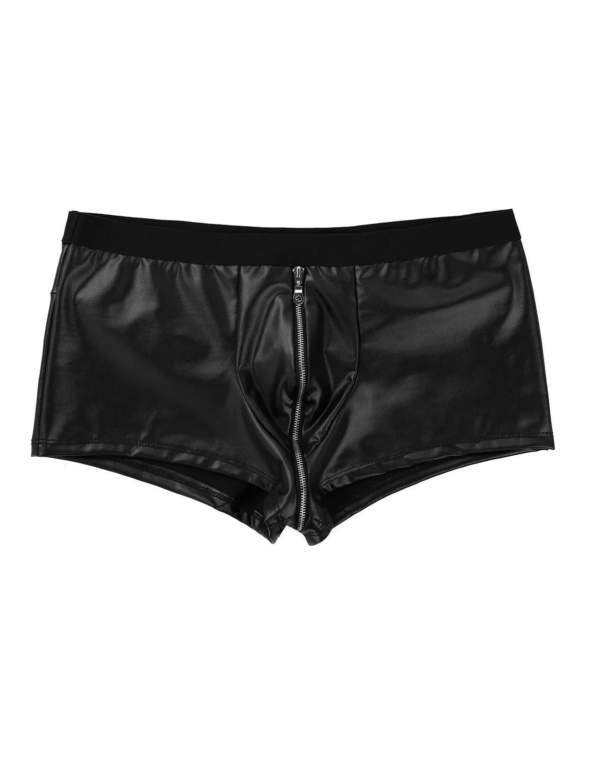 Mens Lingerie Panties Wetlook Faux Leather Zipper Jockstraps Bulge Pouch Low Rise Gay Boxer Shorts Underwear Underpants