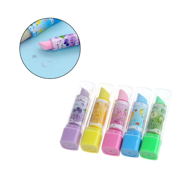 1 PC Lipstick Rotary Rubber Eraser Kawaii Stationery Student Prize Children Gift Office School Supplies Random Color