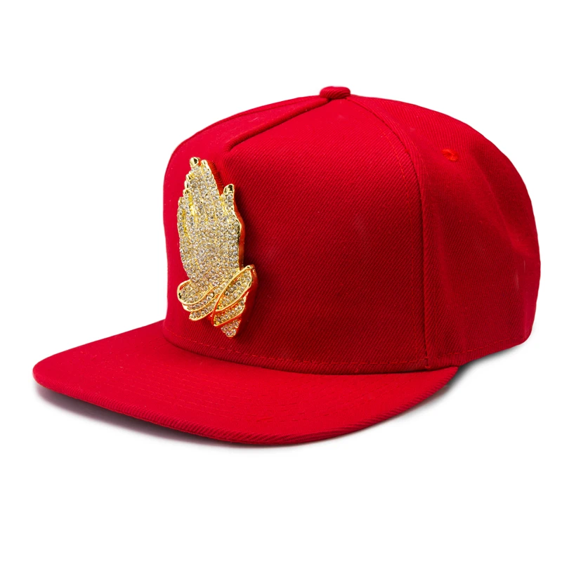 Rhinestone Metal Praying Hands Baseball Cap Adjustable Snapback Hats Gorras Hip Hop Style for Women Men Black Red Blue Dropship