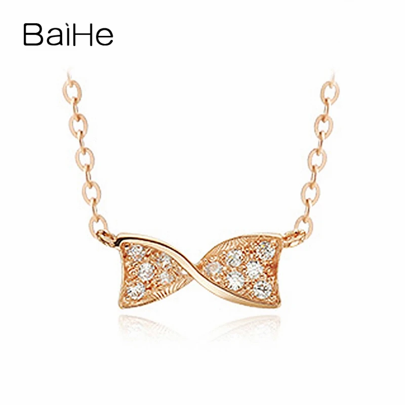 

BAIHE Solid 18K Rose Gold 0.10CT H/SI Natural Diamond Butterfly Necklace Women Trendy Engagement Fine Jewelry Making バタフライネックレス