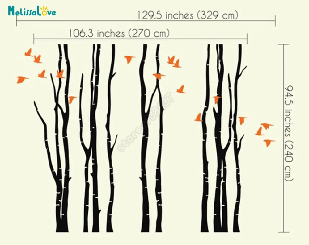 DIY Large Size Birch Trees And Bird 11 Trees In Total Nursery Wall Decal Baby Room Sticker Kid Room Wallpaper Decorative B921