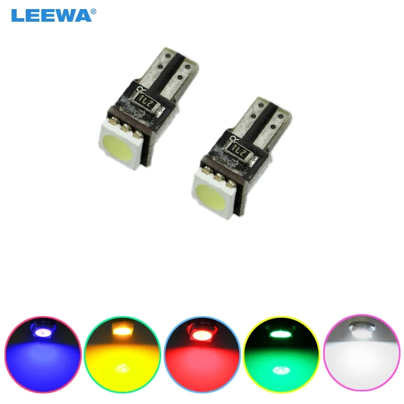 LEEWA 5pcs White/Blue/Red/Yellow/Green Car T5 CANBUS LED Dashboard Light Error Free 5050SMD 1-LED Car Side Wedge LED Lamp Bulb