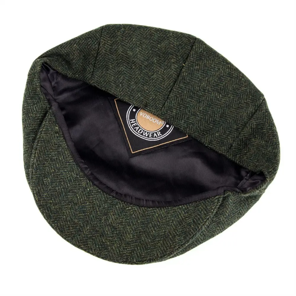 VOBOOM Wool Tweed Herringbone Irish Cap Men Women Beret Cabbie Driver Hat Newsboy Caps Golf Ivy Flat Hats Green Black Yellow 200