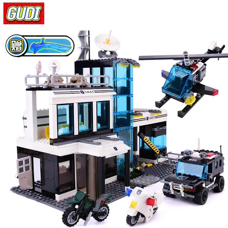 GUDI Blocks SWAT Command Center 566pcs Mini Bricks Assemble Building Blocks Set Toys For Children Gifts