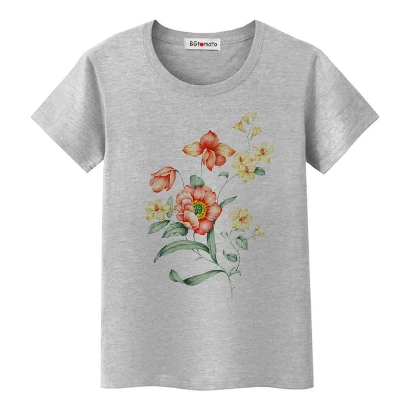 Beautiful flowers T-shirt For women Summer classical tops tees Brand New graphic Shirts