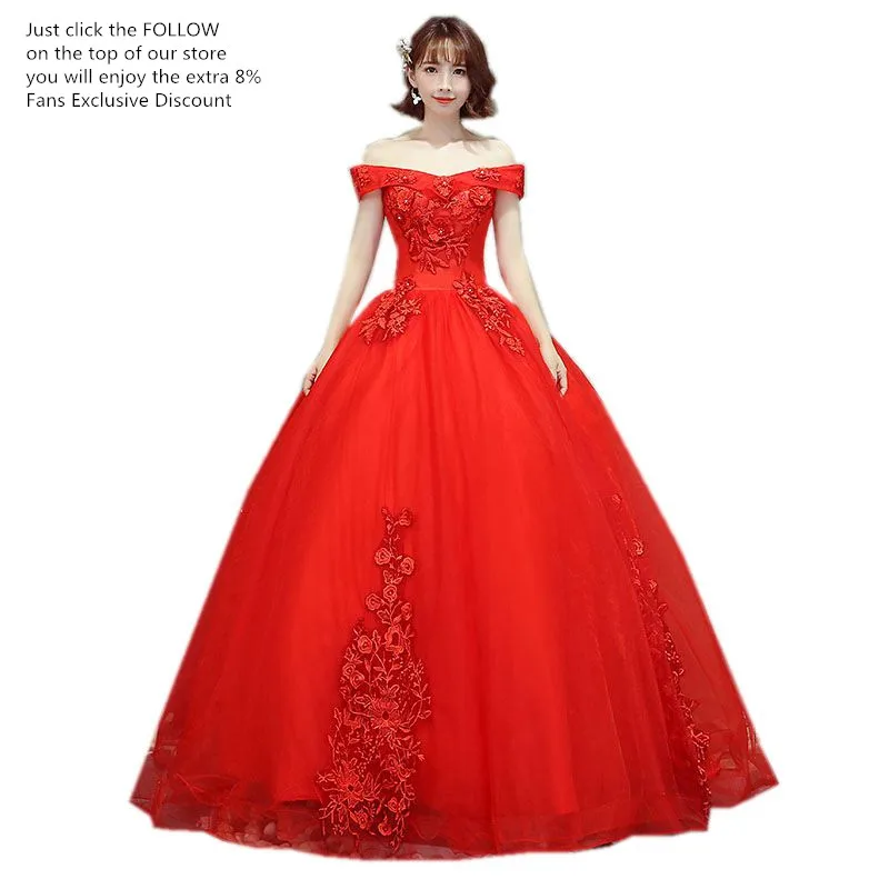 Ruthshen 2020ใหม่ขายร้อนสีแดงQuinceaneraปิดชุดไหล่Appliquesประดับด้วยลูกปัดพรหมชุดPuffy Masquerade Ball Gowns