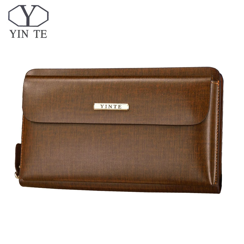 YINTE Men Clutch Wallets Long Zipper Male Wallet  Leather Wallet Men Purses Wallet Male Clutch Handy Bag Portfolio C10341 Brown