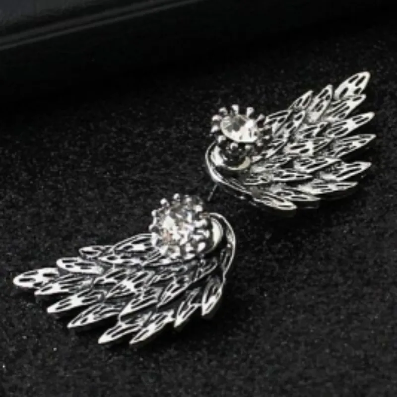 New Fashion Gift Lady Earring Party Jewelry Earrings Gold And Silver Gothic Cool Angel Wing Rhinestones Alloy Earrings For Women