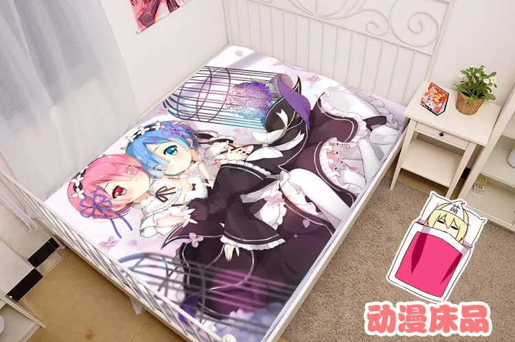 Japanese Anime Cartoon Re:Zero kara Hajimeru Isekai Seikatsu Mattress Cover Fitted Sheet Fitted cover bedspread counterpane No.4