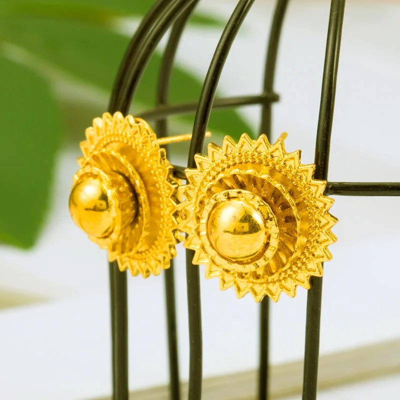 2.2CM Ethiopian Earring Stud Gold Color Earrings for Women African Jewelry Habesha Middle East Girl Wedding Gift