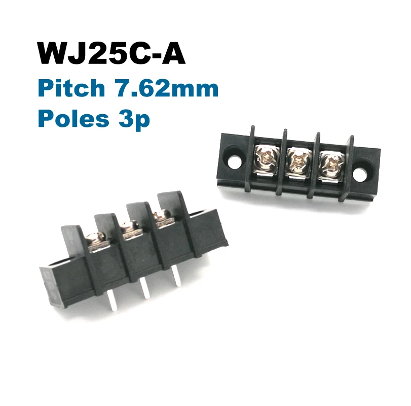 50pcs Pitch 7.62mm Barrier PCB Terminal Block Straight 2/3/4/5/6/8Pin Morsettiera Connectors With Screw Holes 300V 15A 14AWG