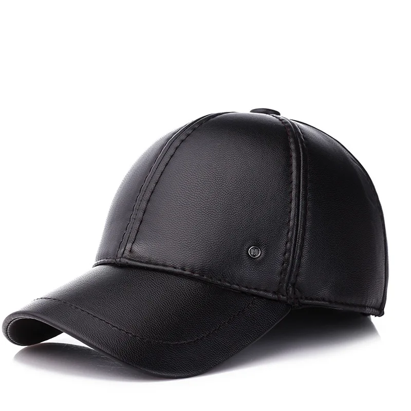 New fashion autumn and winter thick warm baseball cap leather cap with ear men\'s all-match hat dad\'s cap