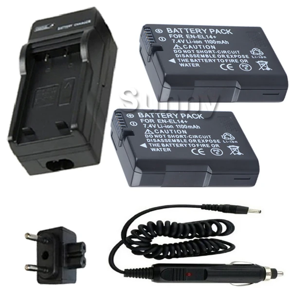 

EN-EL14 Battery 2-Pack + Charger for Nikon Coolpix P7000,P7100,P7700,P7800, Df, D3100,D3200,D5100,D5200,D5300 Digital SLR Camera