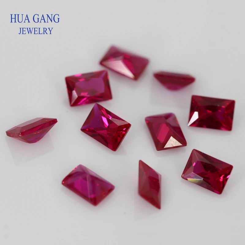 5# Red Stone Rectangle Shape Princess Cut Synthetic Corundum Gems stone For jewelry Size 2x3~10x14mm