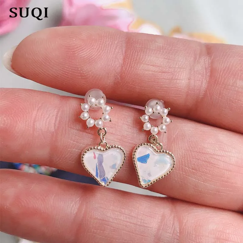 SUQI Fashion gold imitation pearl Heart shaped Earrings For Women party girl jewelry gift decoration non-toxic