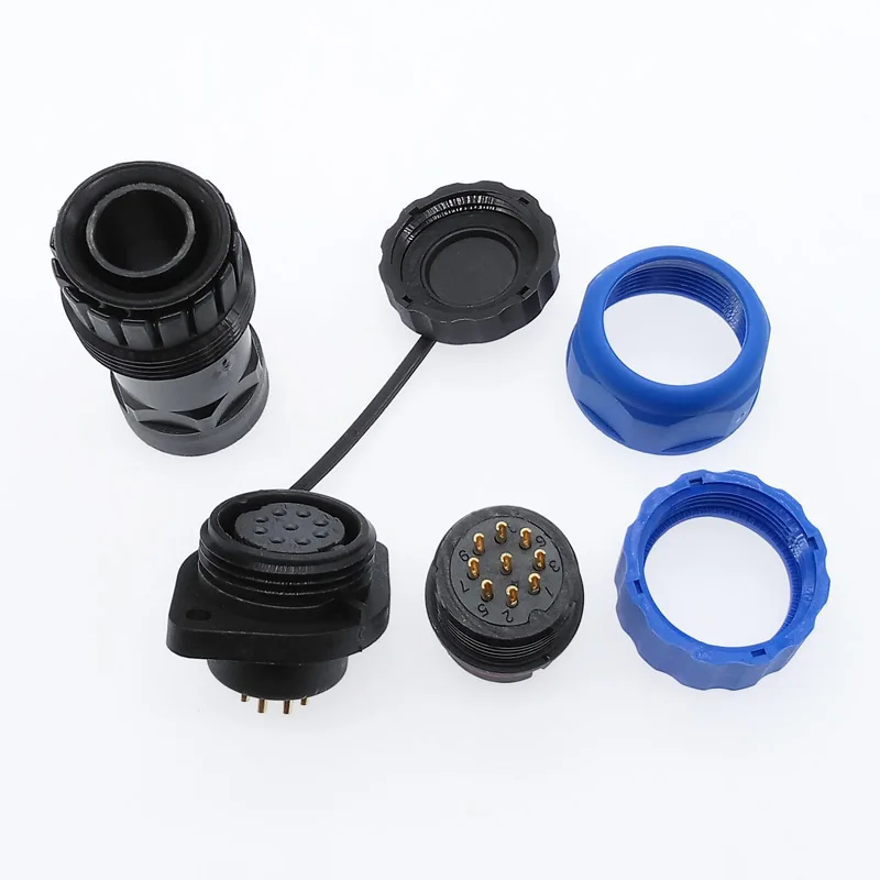 SP20 corrugated pipe waterproof connector 2 hole flange socket 2 pin 3/4/5/6/7/9/12/14Pin IP68 image 6