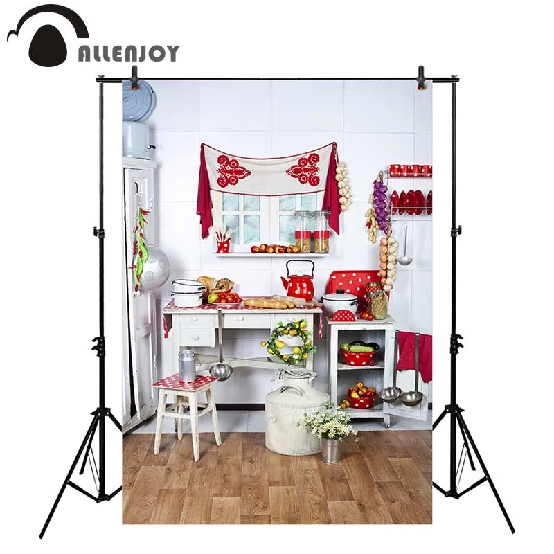 Allenjoy rural kitchen photography backdrop tool red polka dots background photocall decor for photo studio custom fabric