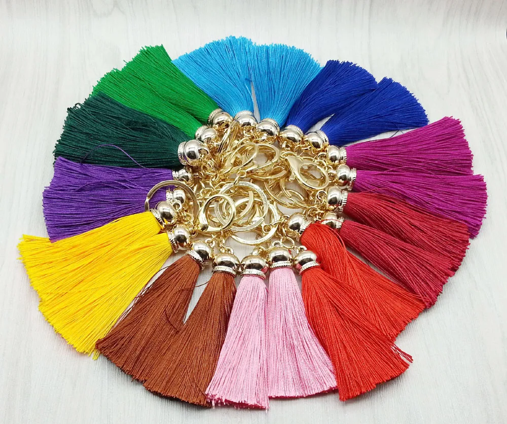 2 Piece/Lot Silk Tassels Key Chain Cute Car Keychain For Women Bag Charm key ring Accessory jewelry 16023