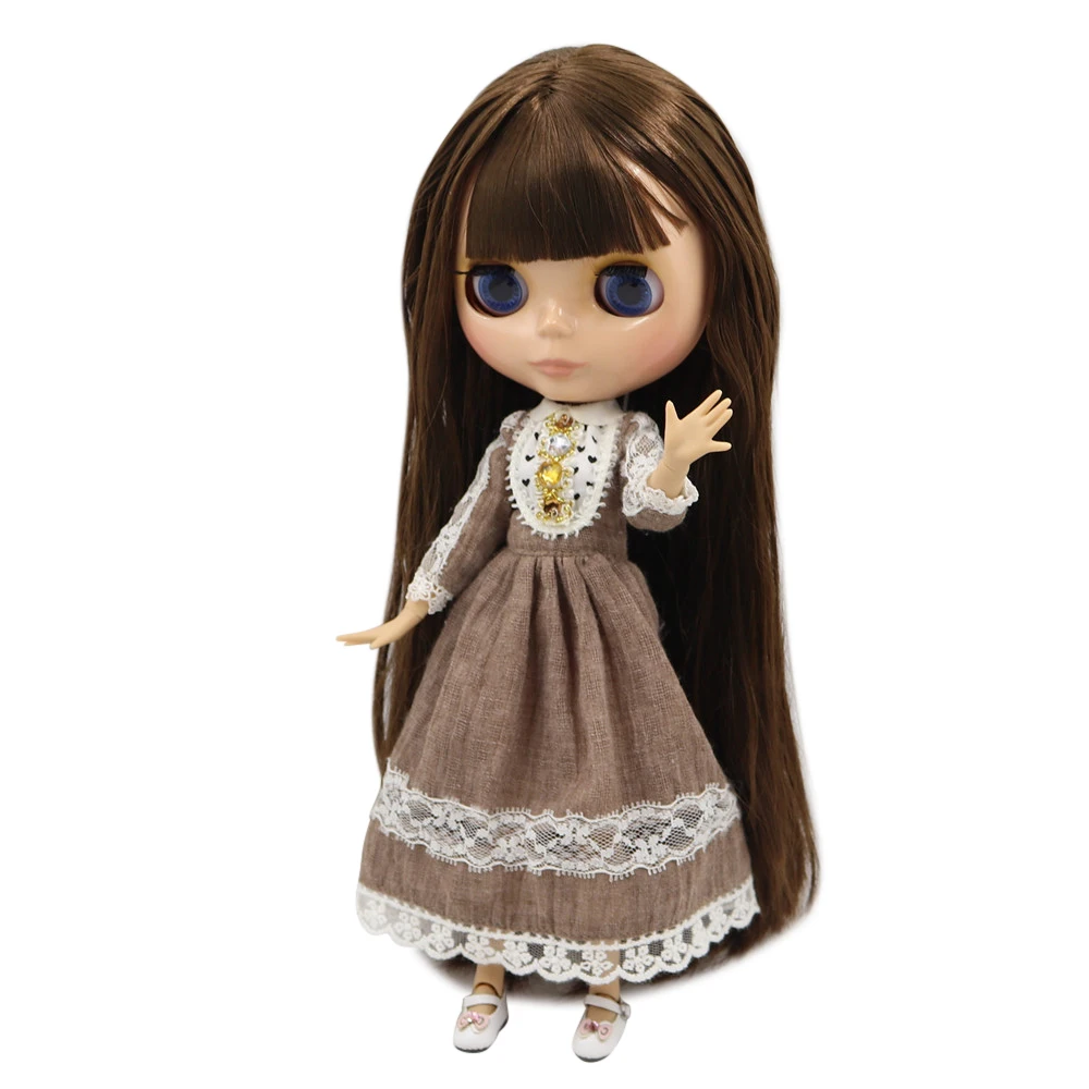 

ICY DBS Blyth doll 1/6 bjd 30cm nude joint body tan skin Glossy face Dark brown hair with bangs.No.BL0521