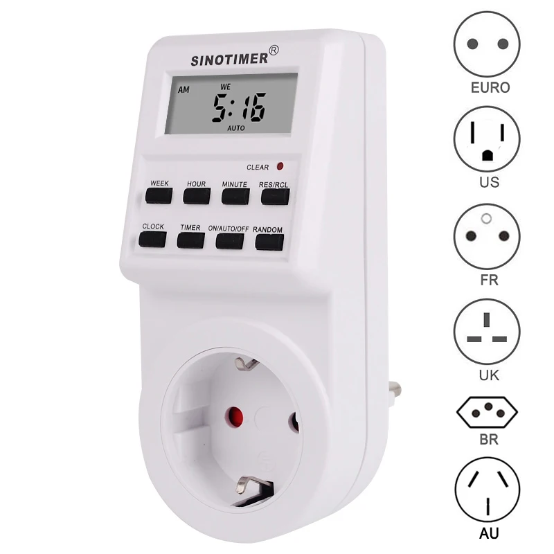 EU UK US FR BR Plug Digital Weekly Programmable Electrical Wall Plug-in Power Socket Timer Switch Outlet Time Clock 220V 110V AC