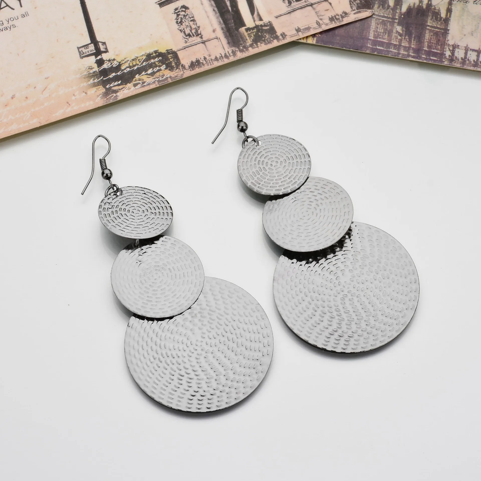 Women Fashion Exaggerated Three Layers Round Pendant Dangle Hook Earrings earings fashion jewelry 2018