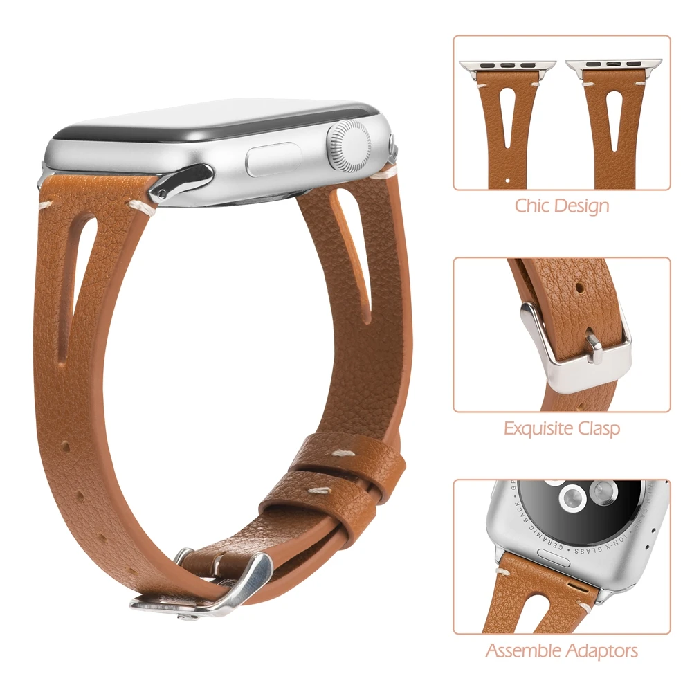 Wearlizer Slim Fit Loop Band for Apple Watch Leather Band 40mm 44mm for iwatch 38mm 42mm Strap Series 4 3 2 1