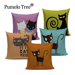 Nordic Decoration Design Linen Pillow Cover Black White Hand Painting Cat Eyes Cushion Cover Custom Home Couple Cute Pillow Case