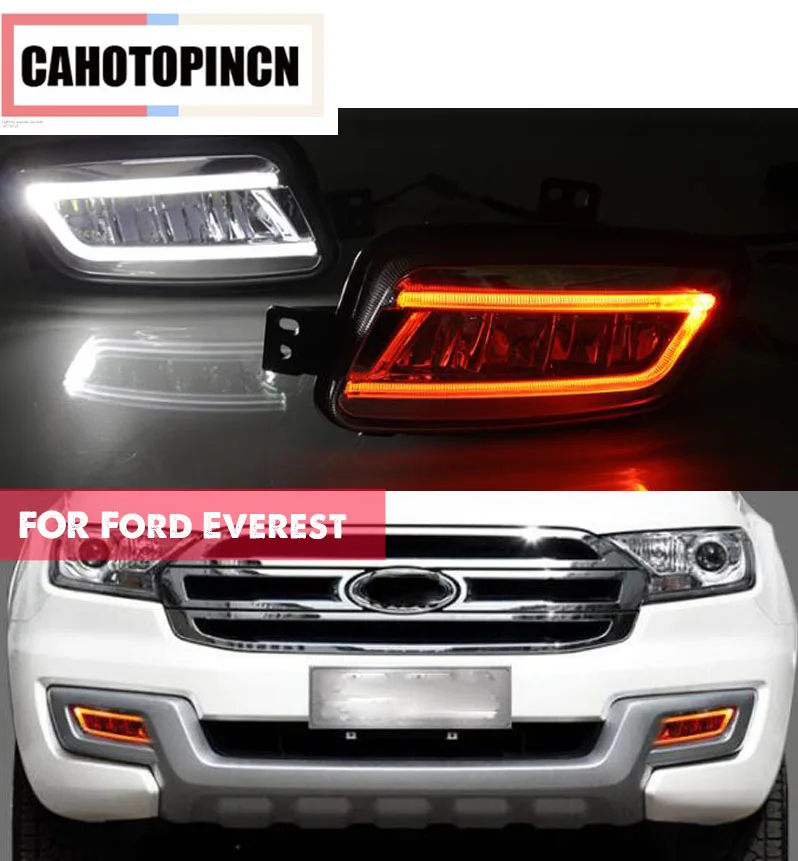 

1Set Car LED DRL Daytime Running Light Auto LED Fog Lamp With Yellow Turning Signals Waterproof For Ford Everest 2016 2017