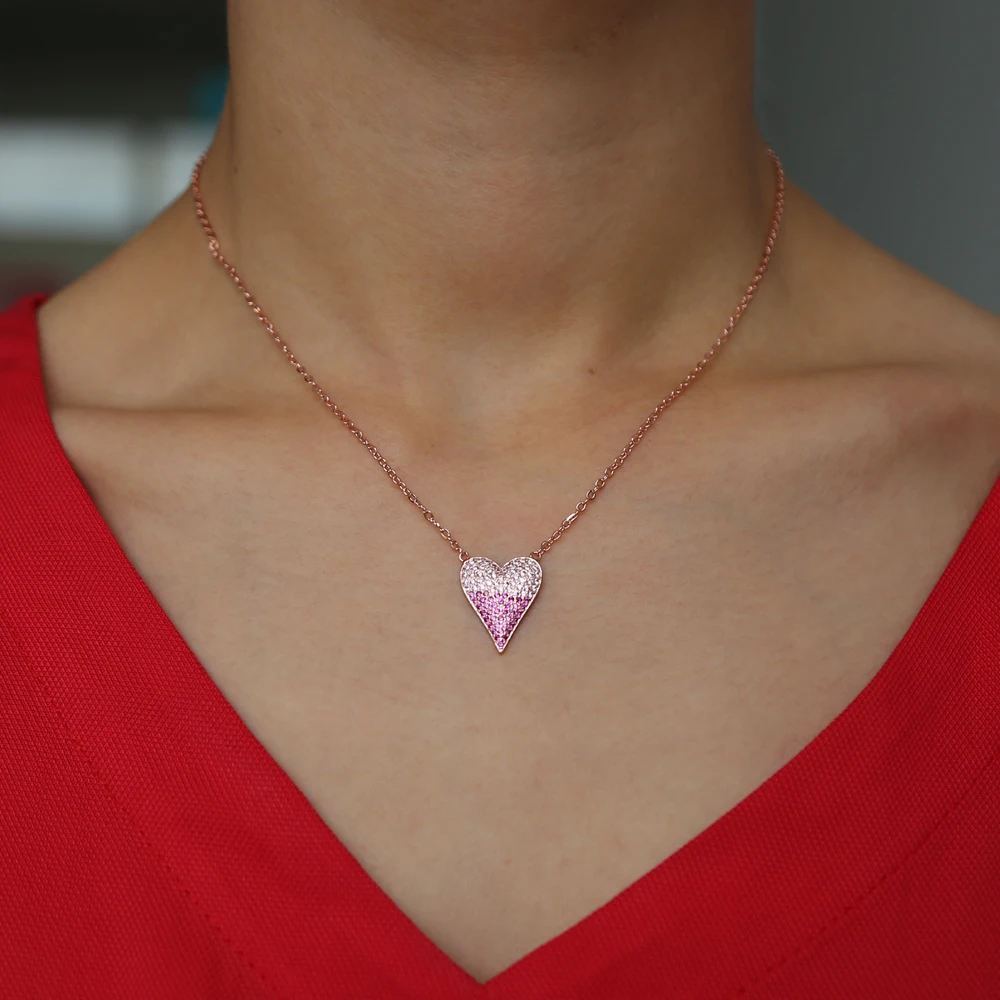 rose gold mix color Love Heart red Romantic Heart Pendant Necklaces Jewelry for Women Summer Decoration Chic jewelry design
