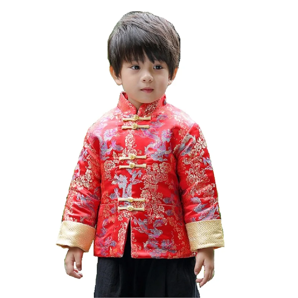 2018 New Year Festival Children Coats Quilted Boys Tang Clothes Costumes Baby Boys Jackets Red Navy Dragon Outfits Outerwear Top