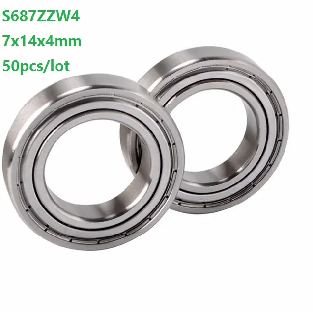 50pcs/lot 7x14x4mm ABEC-5 S687ZZW4 S687W4ZZ S687W4 ZZ bearing 7*14*4mm Double Cover Stainless Steel Deep Groove Ball Bearing