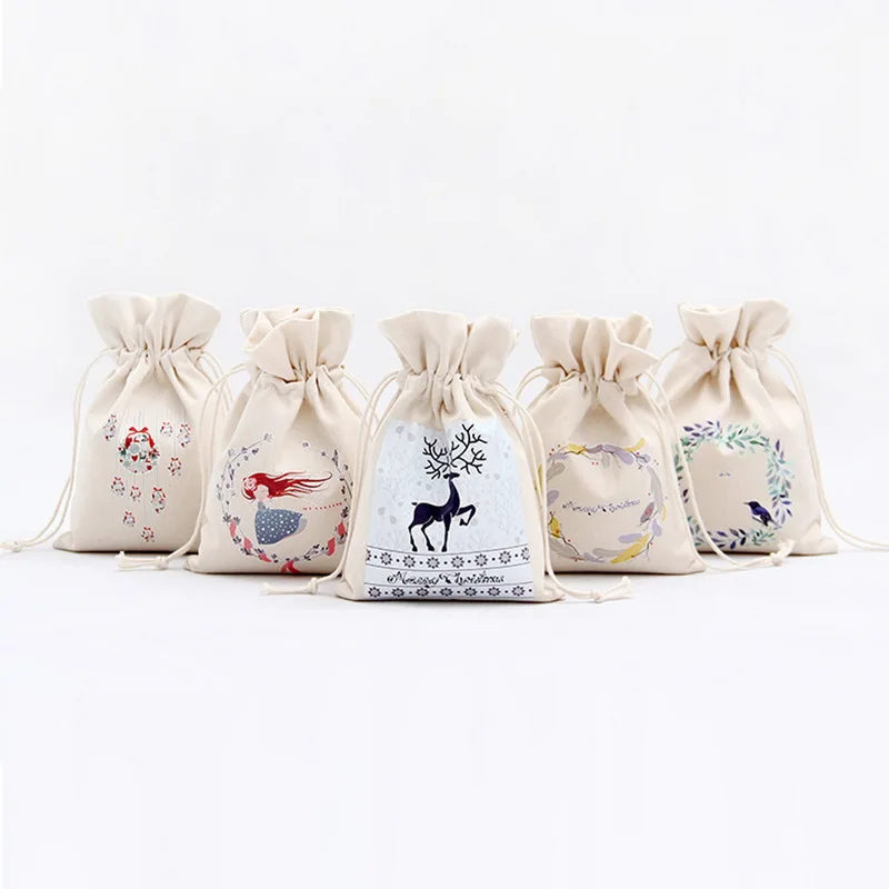 1 Pcs Natural Linen Drawstring Candy Bags Home /Christmas /Party Favor Creative Gift Bag & Pouches