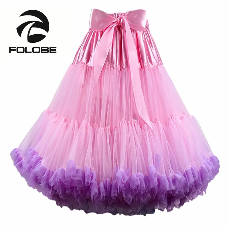 FOLOBE Pink&Purple Tulle Skirt Vintage Tutu Skirts Womens Party Prom Underskirt Lolita Ballet faldas de Mujer Saias Jupe