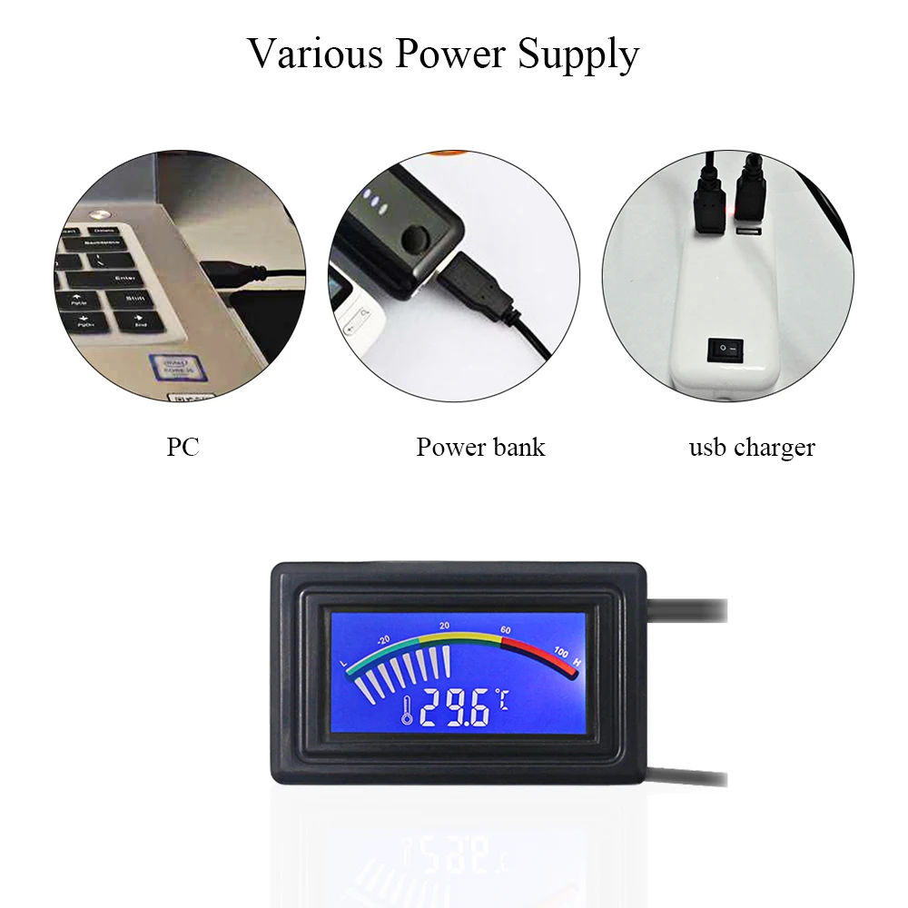 Digital LCD Pointer Thermometer for PC Modding with C/F Car Water Temperature Meter Gauge for Computer Case