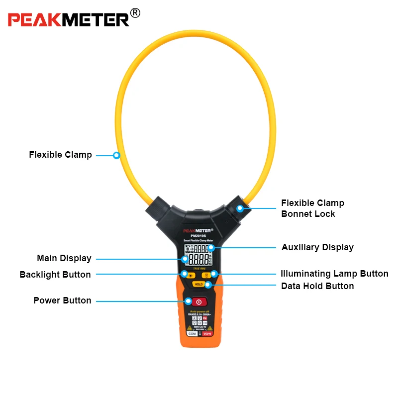 PEAKMETER PM2019S True RMS Smart AC 3000A Digital Flexible Clamp Meter Multimeter Handheld Voltage Current Resistance Frequency