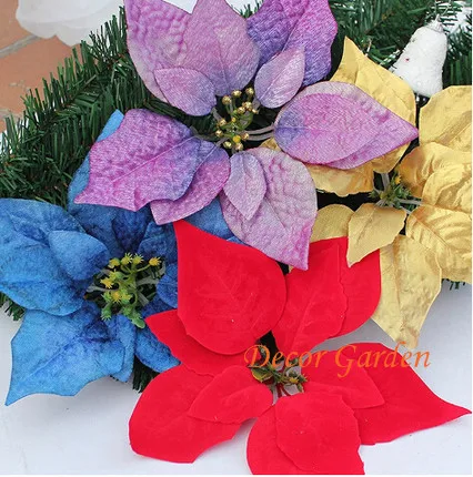 

3colors 22CM 50pcs For christmas decoration artificial silk flowers Christmas poinsettia flower heads gold silver red