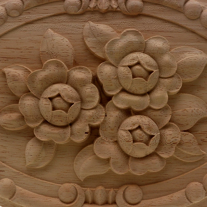 VZLX Flower Carving Natural Wood Appliques For Furniture Cabinet Unpainted Wooden Mouldings Decal Decorative Figurine