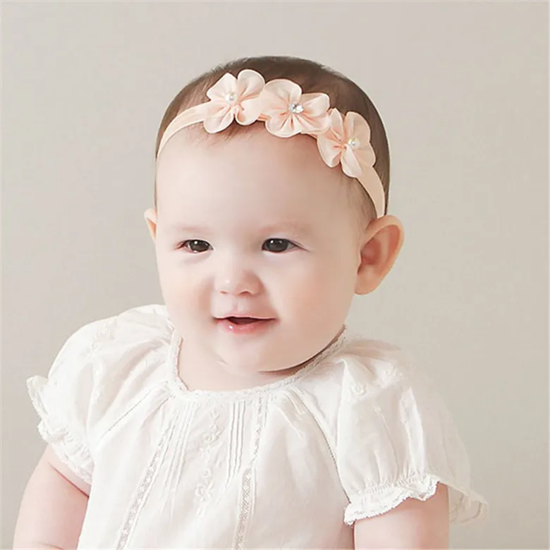 baby girl headband Infant hair accessories Tie newborn Headwear tiara headwrap Gift Toddlers bandage Ribbon flower pearl bows