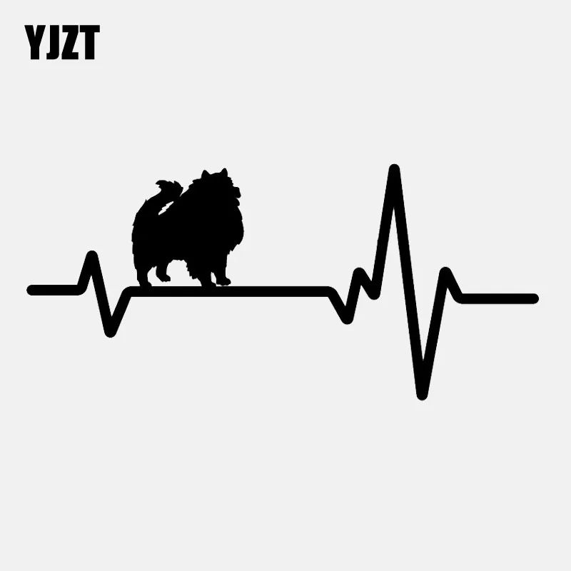 YJZT 15.3CM*7.1CM German Spitz Love Adoption Rescue  Heartbeat Vinyl Black/Silver Car Sticker C22-1172