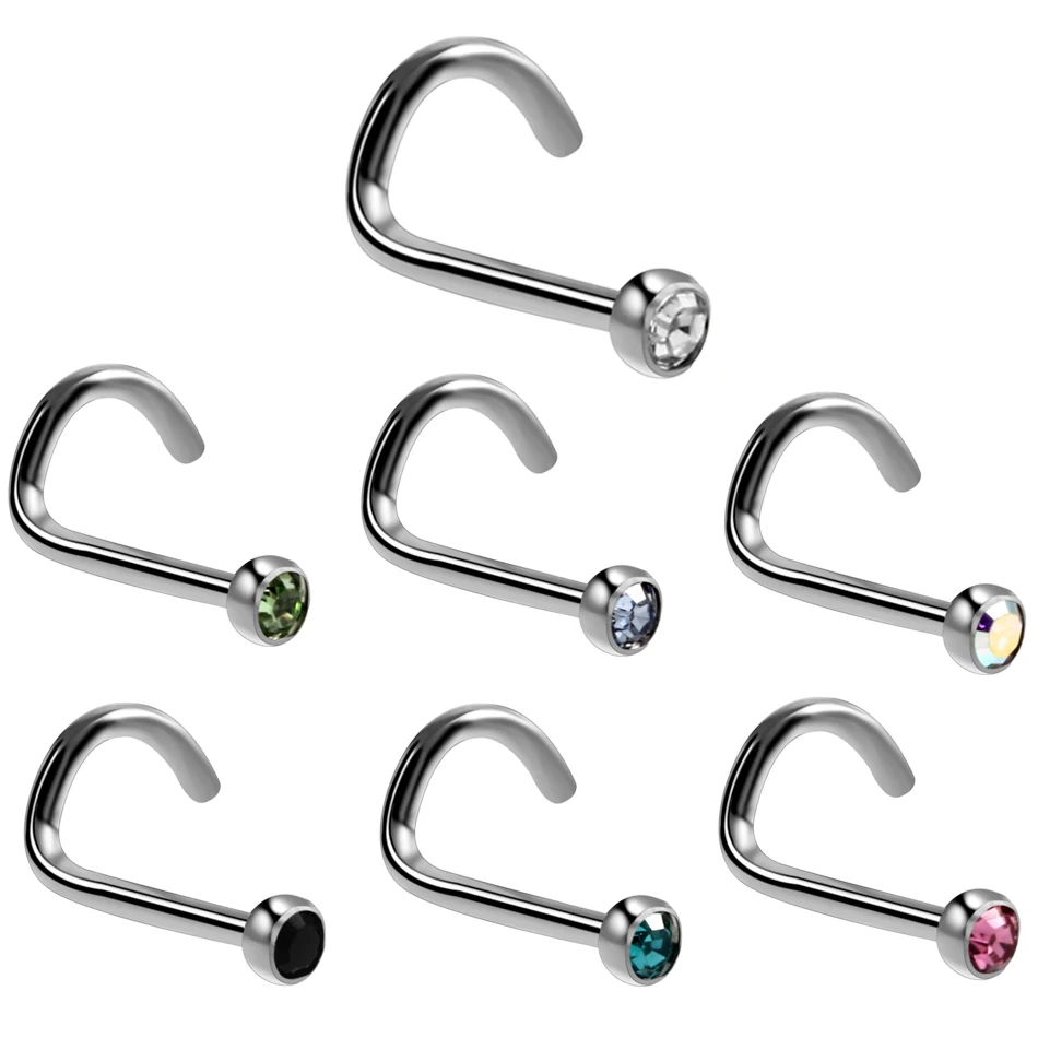 12pcs/lot Stainless Steel CZ Nose Screw Rings Piercing Nez Nose Stud Piercing Nostril Earring Sexy Girls Body Jewelry 20g&18g