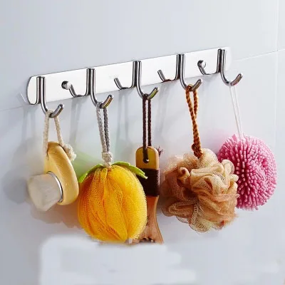 Punch-Free 304 Stainless Steel Hook Bathroom Row Hooks Nail-Free Bathroom Clothes Hook Coat Wall Hanging