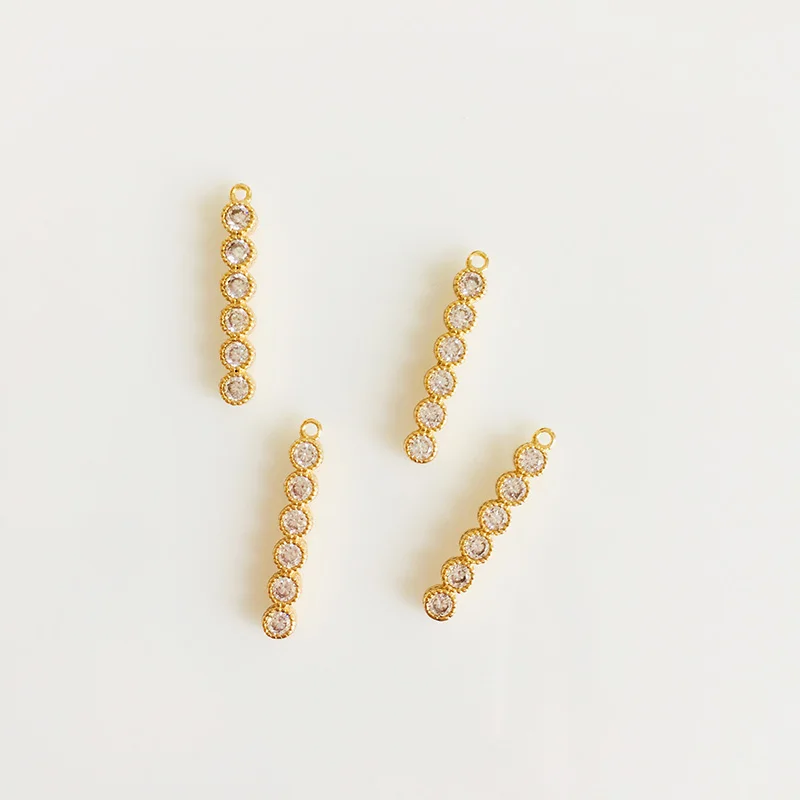 wholesale 2 pcs/lot gold color cz stone cubic zirconia charms stick connector golden jewelry making DIY for women