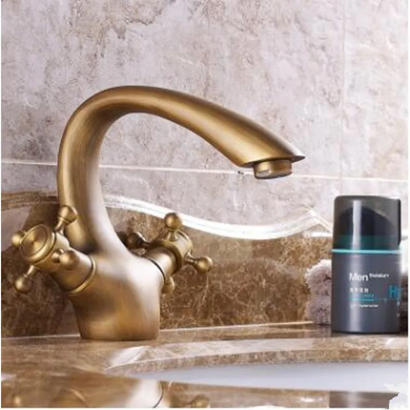 Copper Ancient European-style Faucet Black Cold-hot Mixed Faucet Large Curved Sheep Corner Line Faucet