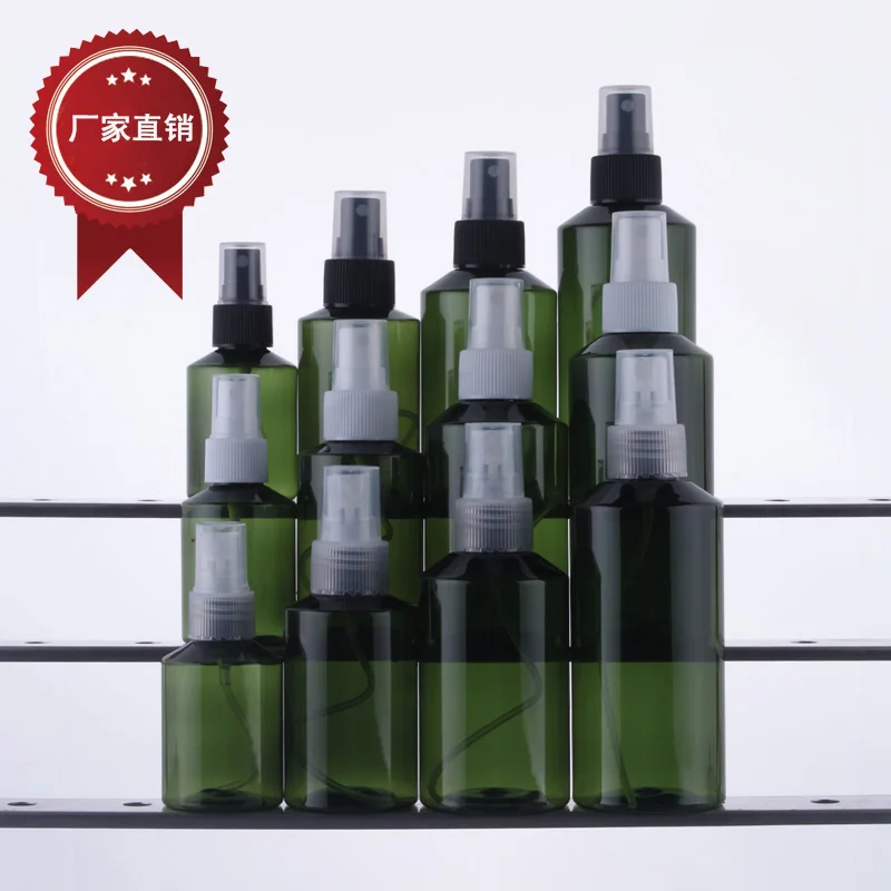 

Capacity 100ML empty 30pcs wholesale Dark green plastic cosmetic bottles of inclined shoulder, fine mist spray bottle