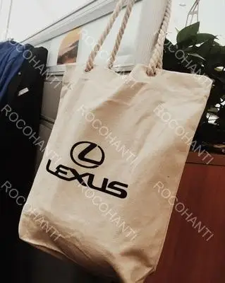 ROCOHANTI Brand 50PCS Custom White Rope Handle Canvas Beach Bag Cotton Canvas Zippered Tote Gift Bags Heavy Duty F2105