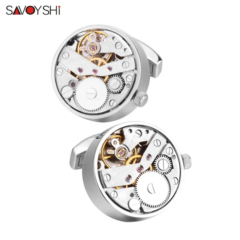 

SAVOYSHI Mechanical Watch Movement Cufflinks for Mens Shirt Cuff Functional Watch Mechanism Brand Cuff Links Designer Jewelry