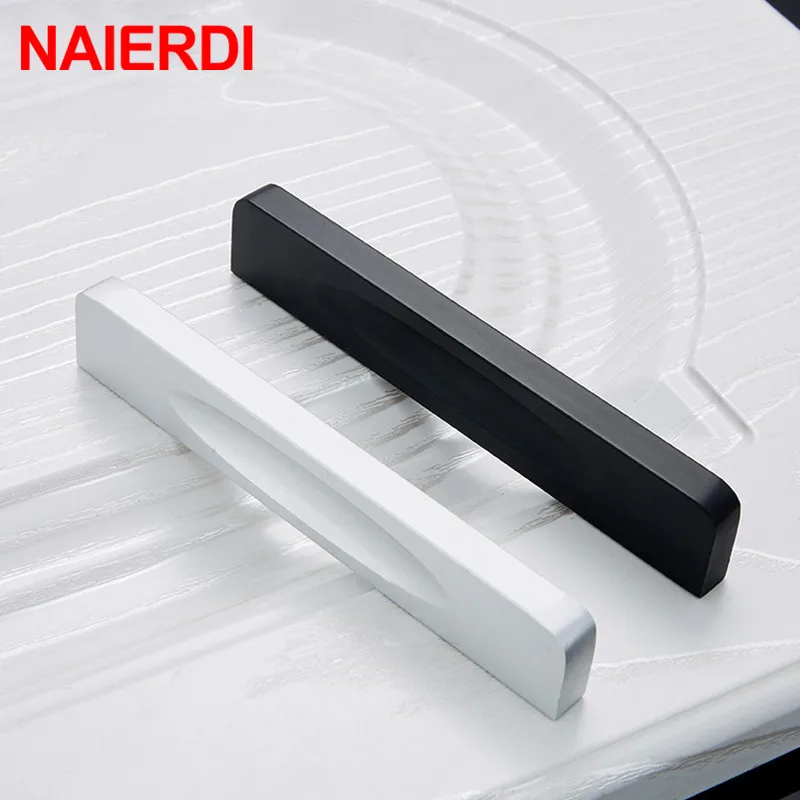 NAIERDI Aluminium Alloy Cabinet Handles Kitchen Knob Door Pull Handle Drawer Pulls Modern Cupboard Knobs 64mm/96mm/128mm